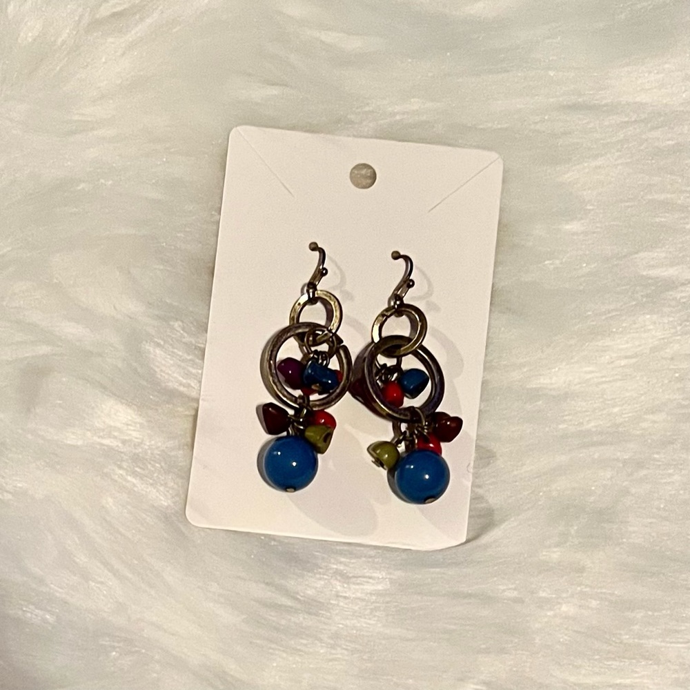 Silver Multi-Colored Drop Earrings